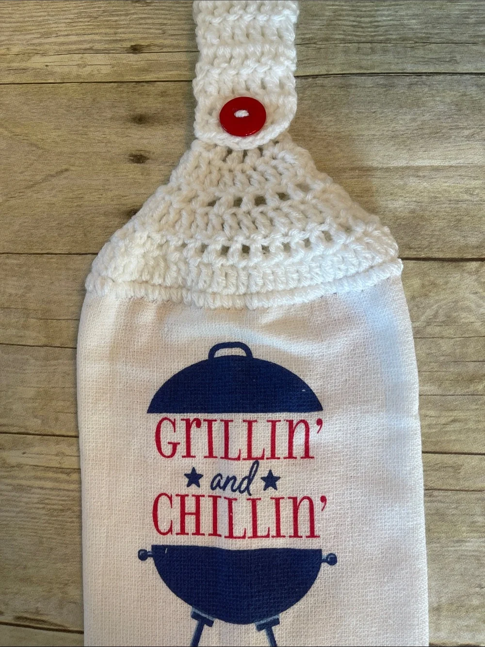 Crochet Top & Bottom Front Double Thickness Hanging Towel Grillin & Chillin